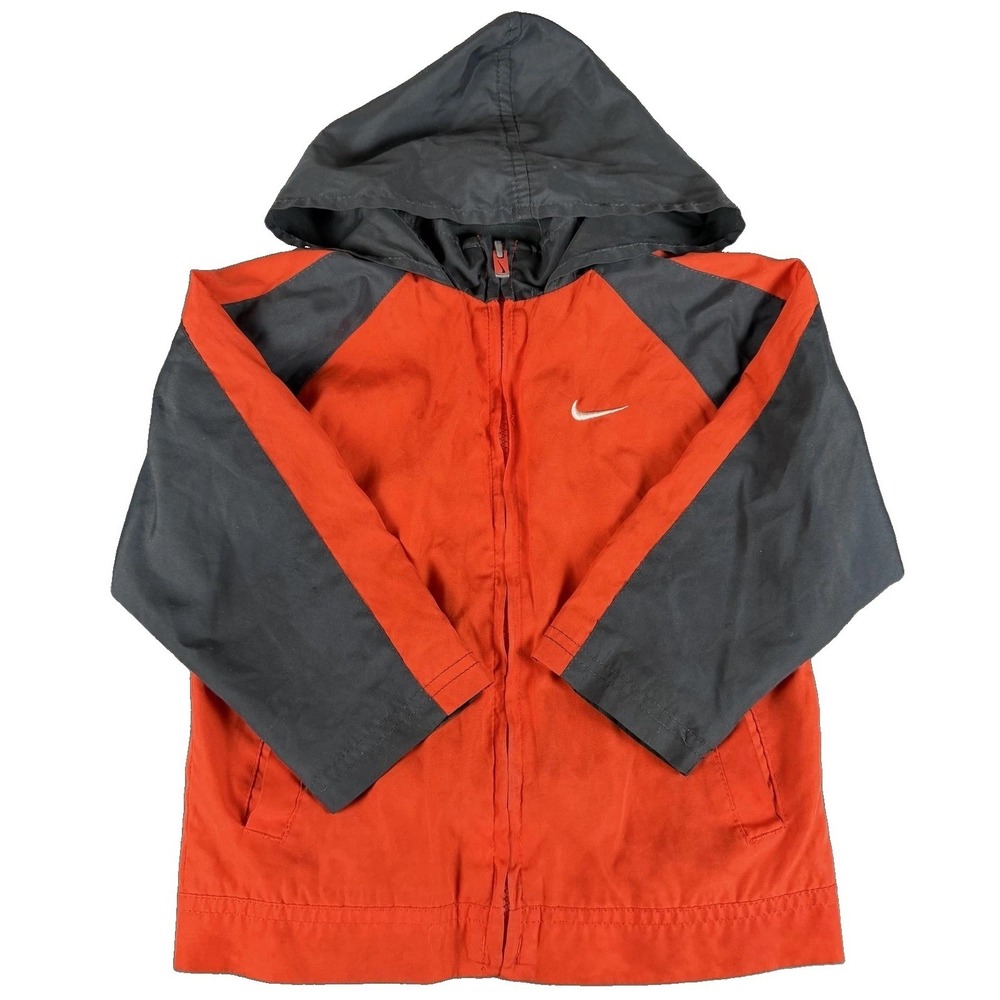 Nike Jacket Toddler 3T Orange Black Colorblock Hooded Windbreaker Zip Logo